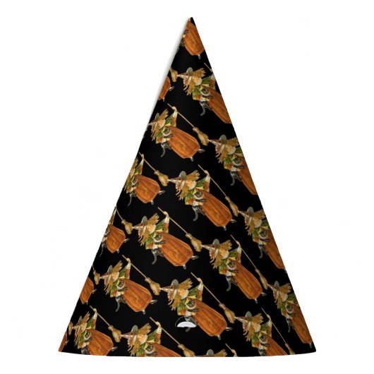 古いファッションドハロウィーン、黒猫と魔女の少女 パーティーハット (左)