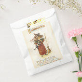 古いファッションドハロウィーン、黒猫と魔女の少女 フェイバーバッグ (封をした状態)