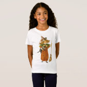 古いファッションドハロウィーン、黒猫と魔女の少女 Tシャツ (正面フル)