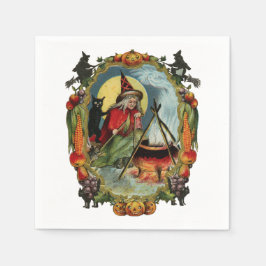 古いファッションドハロウィーン、黒猫の魔女 スタンダードカクテルナプキン