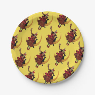 古いファッションドハロウィーン、黒猫の魔女 ペーパープレート