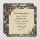 古いファッションドフローラブーケのダマスクフレーム 招待状 (正面/裏面)