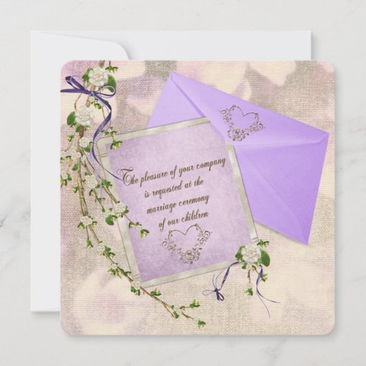 古いファッションドフローラ結婚式招待状 招待状 (正面)