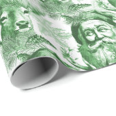 古いファッションドリトグラフサンタとトナカイ緑 ラッピングペーパー (ロールコーナー)