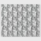 古いファッションドリトグラフサンタとトナカイ黒 ラッピングペーパー (フラット)