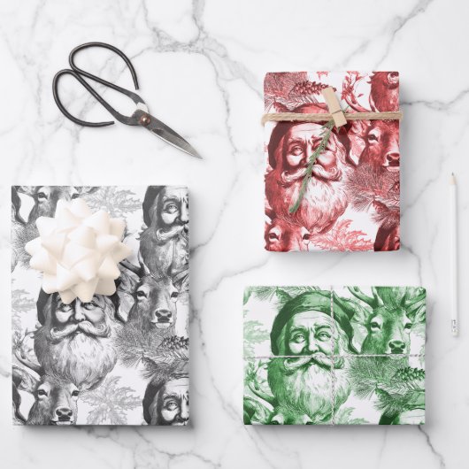古いファッションドリトグラフサンタトインデア ラッピングペーパーシート (正面)