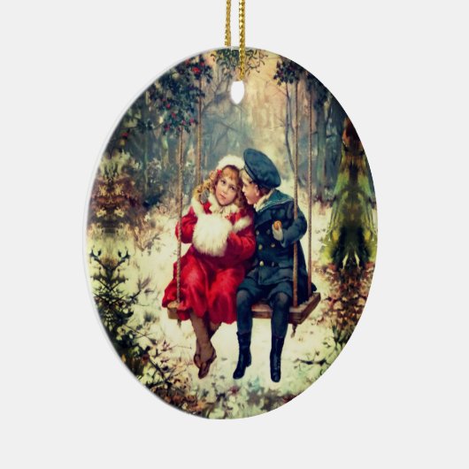 古いファッションドヴィンテージウィンタースウィングクリスマス セラミックオーナメント (右)