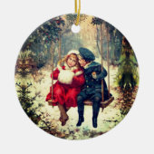 古いファッションドヴィンテージウィンタースウィングクリスマス セラミックオーナメント (正面)