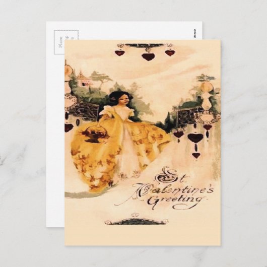 古いファッションドヴィンテージバレンタイン シーズンポストカード (正面/裏面)