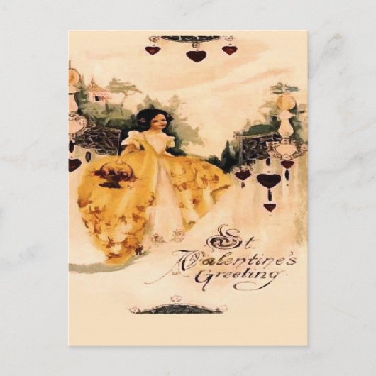 古いファッションドヴィンテージバレンタイン シーズンポストカード (正面)