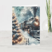 古いファッションド列車とヴィンテージの冬のシーン カード (正面)