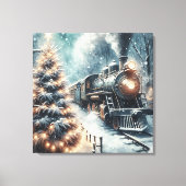 古いファッションド列車とヴィンテージの冬のシーン キャンバスプリント (正面)
