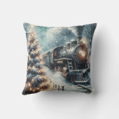 古いファッションド列車とヴィンテージの冬のシーン クッション (裏面)