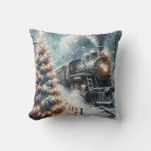 古いファッションド列車とヴィンテージの冬のシーン クッション (正面)