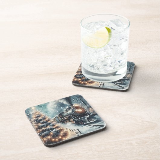 古いファッションド列車とヴィンテージの冬のシーン コースター (右側)