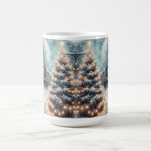 古いファッションド列車とヴィンテージの冬のシーン コーヒーマグカップ (中央)