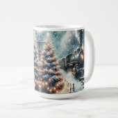 古いファッションド列車とヴィンテージの冬のシーン コーヒーマグカップ (正面右)