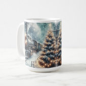 古いファッションド列車とヴィンテージの冬のシーン コーヒーマグカップ (正面左)