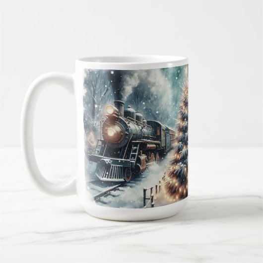 古いファッションド列車とヴィンテージの冬のシーン コーヒーマグカップ (左)