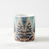 古いファッションド列車とヴィンテージの冬のシーン コーヒーマグカップ (中央)