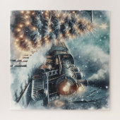 古いファッションド列車とヴィンテージの冬のシーン ジグソーパズル (横)