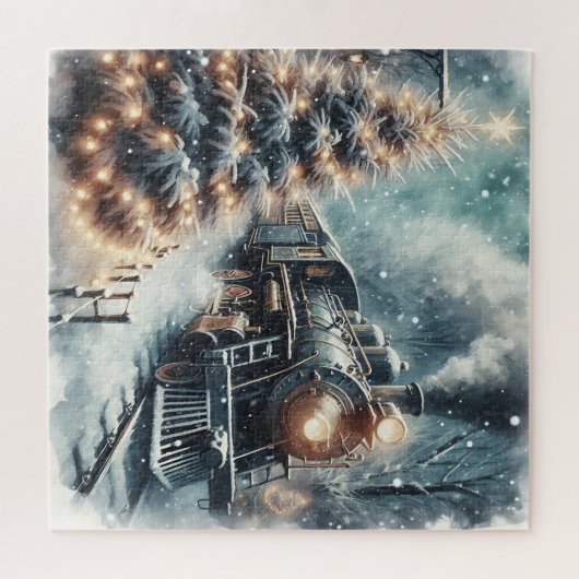 古いファッションド列車とヴィンテージの冬のシーン ジグソーパズル (横)