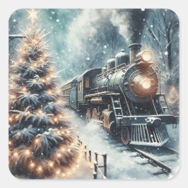 古いファッションド列車とヴィンテージの冬のシーン スクエアシール