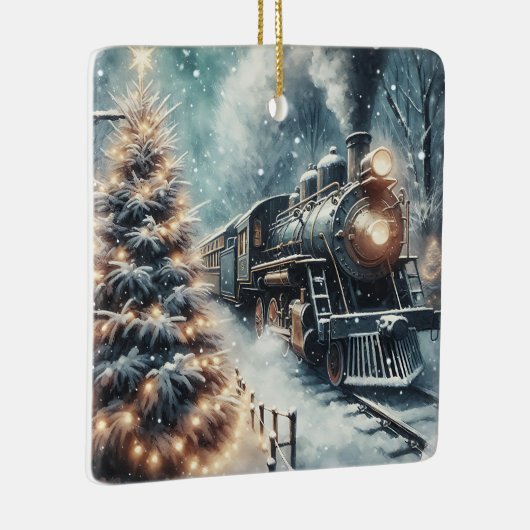 古いファッションド列車とヴィンテージの冬のシーン セラミックオーナメント (右)