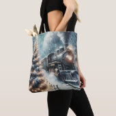 古いファッションド列車とヴィンテージの冬のシーン トートバッグ (クローズアップ)