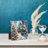 古いファッションド列車とヴィンテージの冬のシーン フォトプラーク (インサイチュ)