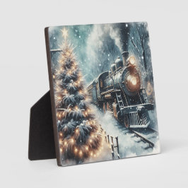 古いファッションド列車とヴィンテージの冬のシーン フォトプラーク