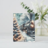 古いファッションド列車とヴィンテージの冬のシーン ポストカード (スタンド正面)