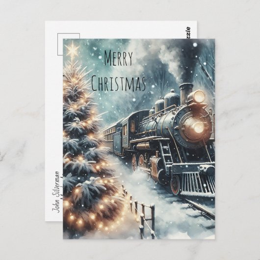 古いファッションド列車とヴィンテージの冬のシーン ポストカード (正面/裏面)