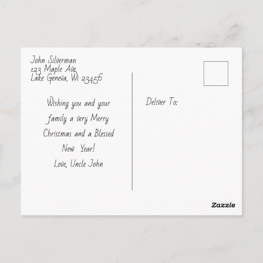 古いファッションド列車とヴィンテージの冬のシーン ポストカード (裏面)