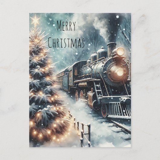 古いファッションド列車とヴィンテージの冬のシーン ポストカード (正面)