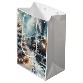 古いファッションド列車とヴィンテージの冬のシーン ミディアムペーパーバッグ