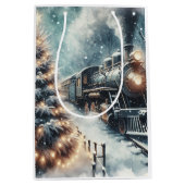 古いファッションド列車とヴィンテージの冬のシーン ミディアムペーパーバッグ (正面)