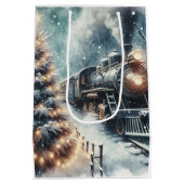 古いファッションド列車とヴィンテージの冬のシーン ミディアムペーパーバッグ (裏面)