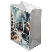 古いファッションド列車とヴィンテージの冬のシーン ミディアムペーパーバッグ (裏面アングル)