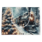 古いファッションド列車とヴィンテージの冬のシーン ラージペーパーバッグ (正面)