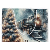 古いファッションド列車とヴィンテージの冬のシーン ラージペーパーバッグ (裏面)