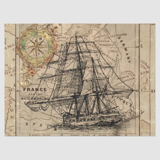 古いファッションド地図とエピックサイルボート 薄葉紙 (正面)