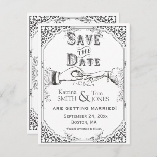 古いファッションド式ビクトリアン日付を保存 案内ポストカード (正面/裏面)