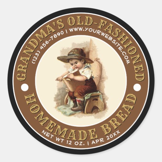 古いファッションド自家製ブレッドラベルテンプレート ラウンドシール (正面)