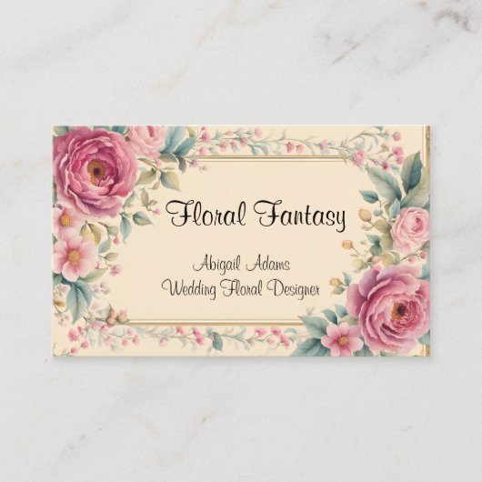 古いファッションド花と枠 名刺 (正面)