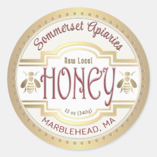 古いファッションド蜂蜜ラベルミツバチと金ゴールド縁ど ラウンドシール