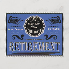 古いファッションド退職日を保存 – 青 案内ポストカード