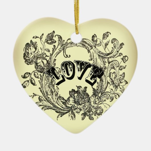 古いファッション黄色の繁栄の渦巻ビクトリアンき セラミックオーナメント (正面)