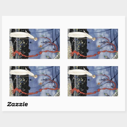 古いフランスのおとぎ話：素晴らしい美しいの木 長方形シール (シート)