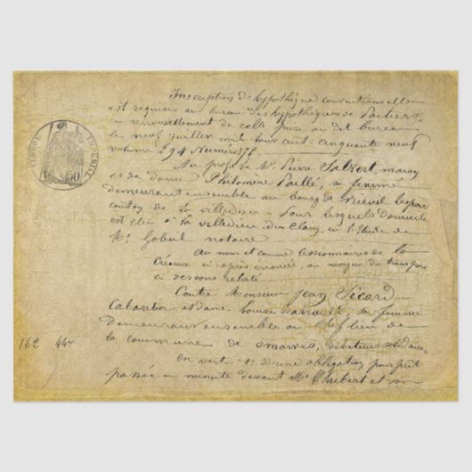 古いフランスのスクリプトの切り離し金ゴールドティッシュペーパー 薄葉紙 (正面)